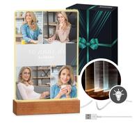 Maverton Cornice LED luminosa con supporto in legno - Quadro in vetro acrilico personalizzato con collage di foto - Lampada con foto per donna per il compleanno - - Fotocollage - L - 15x24x4,5cm