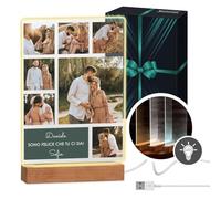 Maverton Cornice LED luminosa con supporto in legno - Quadro in vetro acrilico personalizzato con collage di foto - Lampada con foto per uomo per il compleanno - Dono - XL: 21x32x4,5cm