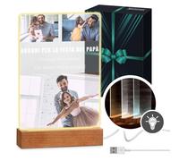 Maverton Cornice LED luminosa con supporto in legno - Quadro in vetro acrilico personalizzato con collage di foto - Lampada con foto per uomo per il compleanno - Papà - L - 15x24x4,5cm