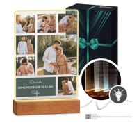 Maverton Cornice LED luminosa con supporto in legno - Quadro in vetro acrilico personalizzato con collage di foto - Lampada con foto per uomo per il compleanno - Dono - L - 15x24x4,5cm