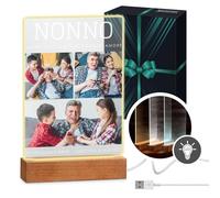 Maverton Cornice LED luminosa con supporto in legno - Quadro in vetro acrilico personalizzato con collage di foto - Lampada con foto per uomo per il compleanno - Nonno - L - 15x24x4,5cm