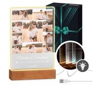 Maverton Cornice LED luminosa con supporto in legno - Quadro in vetro acrilico personalizzato con collage di foto - Lampada con foto per uomo per il compleanno - 15x24x4,5cm - Insieme