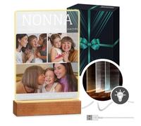 Maverton Cornice LED luminosa con supporto in legno - Quadro in vetro acrilico personalizzato con collage di foto - Lampada con foto per donna per il compleanno - - Nonna - L - 15x24x4,5cm