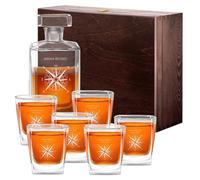 Maverton Decanter per Whisky in vetro - incisione personalizzata - Caraffa in vetro da 700 ml + 6 Set bicchieri whisky - idea regalo per la donna - bussola