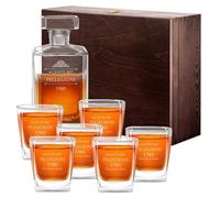 Maverton Decanter per Whisky in vetro - incisione personalizzata - Caraffa in vetro da 700 ml + 6 Set bicchieri whisky - idea regalo per l’uomo - agente 007