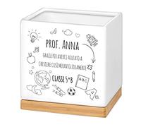 Maverton Fioriera - ceramica - stampa personalizzata - dimensioni 13,5 x 13 x 13 cm - vassoio sottovaso - vaso per fiori quadrato - regalo feste - pensiero originale per donna - scuola-vola