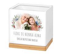 Maverton Fioriera - ceramica - stampa personalizzata - dimensioni 13,5 x 13 x 13 cm - vassoio sottovaso - vaso per fiori quadrato - regalo feste - pensiero originale per donna - cara nonna