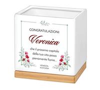 Maverton Fioriera - ceramica - stampa personalizzata - dimensioni 13,5 x 13 x 13 cm - vassoio sottovaso - vaso per fiori quadrato - regalo feste - pensiero originale per donna - fiori di campo