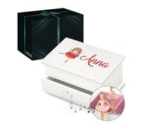 Maverton Jewelkeeper carillon portagioie con cassetto - Con stampa personalizzata - Carillon portagioielli musicale con ballerina - per Battesimo Prima Comunione o Compleanno bambina - Regina