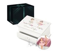 Maverton Jewelkeeper carillon portagioie con cassetto - Con stampa personalizzata - Carillon portagioielli musicale con ballerina - per Battesimo Prima Comunione o Compleanno bambina - Ballerine