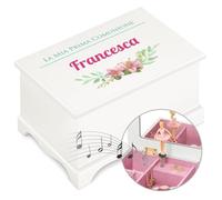 Maverton Jewelkeeper Carillon portagioie - con Stampa Personalizzata - Carillon portagioielli Musicale con Ballerina - per Battesimo o Prima Comunione Bambina - Compleanno - Gigli