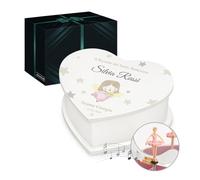 Maverton Jewelkeeper carillon portagioie cuore - portagioie personalizzato specchio - Carillon portagioielli musicale con ballerina - per Battesimo o Prima Comunione o Compleanno Bambina - Notte