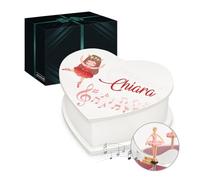 Maverton Jewelkeeper carillon portagioie cuore - portagioie personalizzato specchio - Carillon portagioielli musicale con ballerina - per Battesimo o Prima Comunione o Compleanno Bambina - Partitura
