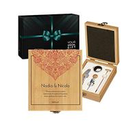 Maverton Kit Accessori da Vino - Set Cavatappi da Vino Degustazione Perfetta Personalizzato - Scatola in Legno di bambù + 4 Pezzi di Accessori Vino - Idee Regalo per Anniversario - Amare