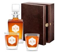 Maverton kit Caraffa con 2/4/ 6 bicchieri per whisky - Decanter con incisione personalizzata - da 810 ml per anniversario o nozze - Bottiglia da whisky in vetro - pensiero per coppia - Esagono