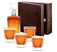 Maverton kit Caraffa con 4/6 bicchieri per whisky - Decanter con incisione personalizzata - da 810 ml per anniversario o nozze - Bottiglia da whisky in vetro - pensiero per coppia - Alloro