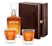 Maverton kit Decanter da 810 ml + 2/4/ 6 bicchieri per whisky - incisione personalizzata - Caraffa per whisky e bourbon - Bottiglia per festa del papà - pensiero speciale uomo - original taste