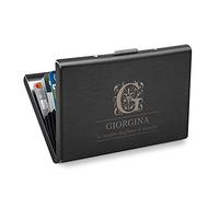 Maverton Porta carte di credito per donna - in metallo laccato di nero - incisione personalizzata - dimensioni 9,5cm x 6,5cm x 1,3cm - 5 scomparti - pensiero speciale donna - mia moglie