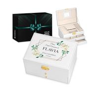 Maverton Portagioie Personalizzato per Bambine - Elegante Scatola Personalizzabile con Foto - Portagioielli con Stampa per Bimbe - Organizer per Battesimo o Comunione - Botanica