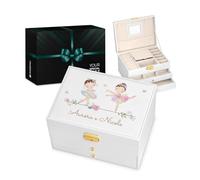 Maverton Portagioie Personalizzato per Bambine - Elegante Scatola Personalizzabile con Foto - Portagioielli con Stampa per Bimbe - Organizer per Battesimo o Comunione - Ballerine