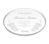 Maverton Portatorta in Vetro Trasparente - Incisione Laser Personalizzata - Piatto Tondo Porta Dolce con la Tua Dedica Incisa - Sottotorta da ca. 32,5cm - regalo donna - Fiori