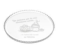 Maverton Portatorta in Vetro Trasparente - Incisione Laser Personalizzata - Piatto Tondo Porta Dolce con la Tua Dedica Incisa - Sottotorta da ca. 32,5cm - regalo donna - Cupcake