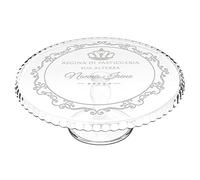 Maverton Portatorta in Vetro Trasparente - Incisione Laser Personalizzata - Piatto Tondo Porta Dolce Rialzato su un Piede - Alzata per Dolci - regalo donna - Regina
