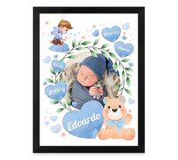 Maverton Poster di stampa con immagine personalizzata 30x40cm + cornice in legno nera - Stampe d'arte con le foto da esporre o appendere - Collage fotografico per uomini - Orsetto