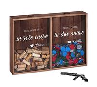 Maverton Raccogli tappi di sughero o birra - con stampa personalizzata - con due scomparti - cavatappi con un coltellino - scatola porta tappi - regali per coppia - anima