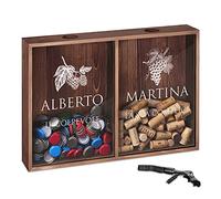 Maverton Raccogli tappi di sughero o birra - con stampa personalizzata - con due scomparti - cavatappi con un coltellino - scatola porta tappi - regali per coppia - complici