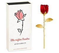 Maverton Rosa Stabilizzante Eterna in Vetro in Scatola Personalizzata - Soprammobili Moderni di Cristallo - Rose stabilizzate - Fiori Immortali - Rosso - Oro - Regalo Maestra - maestra