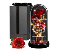 Maverton Rosa Stabilizzata con LED Personalizzata - Regalo Donna Compleanno Elegante - Rosa Eterna in Cupola di Vetro - Idee Regalo Donna - Dimensioni 21 cm x 11 cm