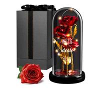 Maverton Rosa Stabilizzata con LED Personalizzata - Regalo Donna Compleanno Elegante - Rosa Eterna in Cupola di Vetro - Idee Regalo Donna - Dimensioni 21 cm x 11 cm