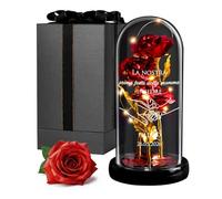 Maverton Rosa Stabilizzata con LED Personalizzata - Regalo Donna Compleanno Elegante - Rosa Eterna in Cupola di Vetro - Idee Regalo Donna - Dimensioni 21 cm x 11 cm