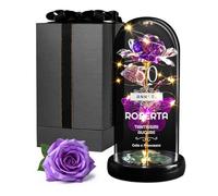 Maverton Rosa Stabilizzata con LED Personalizzata - Rosa Eterna nella Cupola di Vetro - Regalo Donna Compleanno Mamma Nonna Fidanzata Maestra - Regalo Anniversario Matrimonio