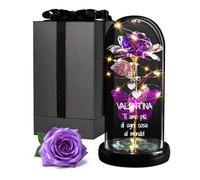 Maverton Rosa Stabilizzata con LED Personalizzata - Rosa Eterna nella Cupola di Vetro - Regalo Donna Compleanno Mamma Nonna Fidanzata Maestra - Regalo Anniversario Matrimonio