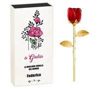 Maverton Rosa Stabilizzata Eterna in Vetro in Scatola Personalizzata - Rose stabilizzate di Cristallo - Soprammobili moderni - Rosso - Oro - Idea Regalo Donna - regalo
