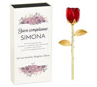Maverton Rosa Stabilizzata Eterna in Vetro in Scatola Personalizzata - Rose stabilizzate di Cristallo - Soprammobili moderni - Rosso - Oro - Idea Regalo Donna - fiori