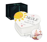 Maverton Scatola musicale portagioie con ballerina - Carillon portagioie personalizzato con specchio - Jewelkeeper cuore portagioielli per ragazza - per Prima Comunione o Compleanno - Sole