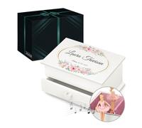 Maverton Scatola musicale portagioie con ballerina - Stampa personalizzata - Carillon portagioie con cassetto - Jewelkeeper carillon portagioielli per donna - Cofanetto per compleanno - Fiorato