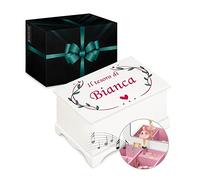Maverton Scatola musicale portagioie con ballerina - Stampa personalizzata - Carillon portagioie - Jewelkeeper carillon portagioielli per compleanno - Prima Comunione bambina - Cuori