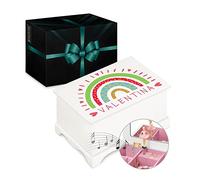Maverton Scatola Musicale portagioie con Ballerina - Stampa Personalizzata - Carillon portagioie - Jewelkeeper Carillon portagioielli per Compleanno - Prima Comunione Bambina - Arcobaleno