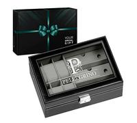 Maverton Scatola Porta Occhiali ed Orologi - 9 scomparti - 6 Orologi - 3 paia di Occhiali - in Similpelle Nera e Velluto Grigio - Personalizzato con Incisione - per uomo - Cognome