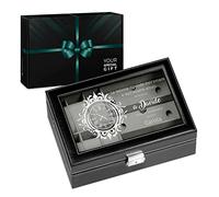 Maverton Scatola Porta Occhiali ed Orologi - 9 scomparti - 6 Orologi - 3 paia di Occhiali - in Similpelle Nera e Velluto Grigio - Personalizzato con Incisione - per uomo - Felicità
