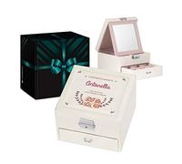 Maverton scatola portagioie con stampa - con specchio - cofanetto portagioielli personalizzabile - in similpelle - beige - 16x16x11cm - idea regalo ragazza - cofanetto