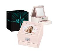 Maverton scatola portagioie con stampa - con specchio - cofanetto portagioielli personalizzabile - in similpelle - rosa - 16x16x11cm - idea regalo ragazza - Foto 14