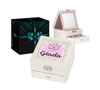 Maverton scatola portagioie con stampa - con specchio - cofanetto portagioielli personalizzabile - in similpelle - beige - 16x16x11cm - idea regalo ragazza - maestà