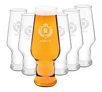 Maverton set Bicchieri per la Birra x6 - particolari - in vetro con personalizzazione - capienza 400 ml - H20 cm x Ø7,8 cm - Perfetti per ogni uomo amante della buona Birra - grano
