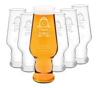 Maverton set Bicchieri per la Birra x6 - particolari - in vetro con personalizzazione - capienza 400 ml - H20 cm x Ø7,8 cm - Perfetti per ogni uomo amante della buona Birra - stemma