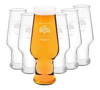 Maverton set Bicchieri per la Birra x6 - particolari - in vetro con personalizzazione - capienza 400 ml - H20 cm x Ø7,8 cm - Perfetti per ogni uomo amante della buona Birra - 3 luppoli